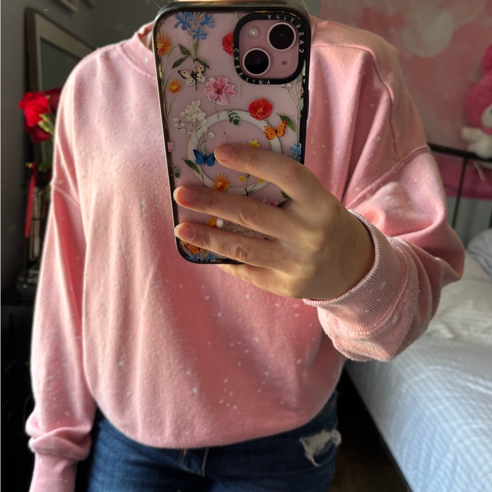 No Boundaries Pink and White Cozy Sweatshirt - Picture 3 of 4